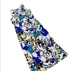 Floral Sleeveless Maxi Dress - Blue and Green